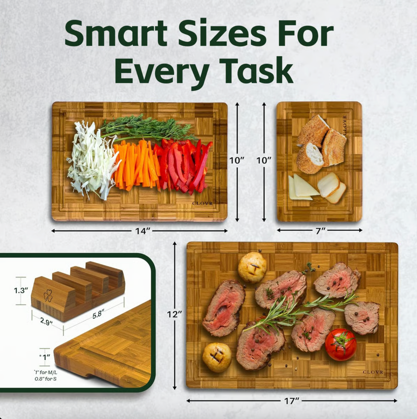 Bamboo Cutting Board Set of 3 with Stand and Oil, view 6