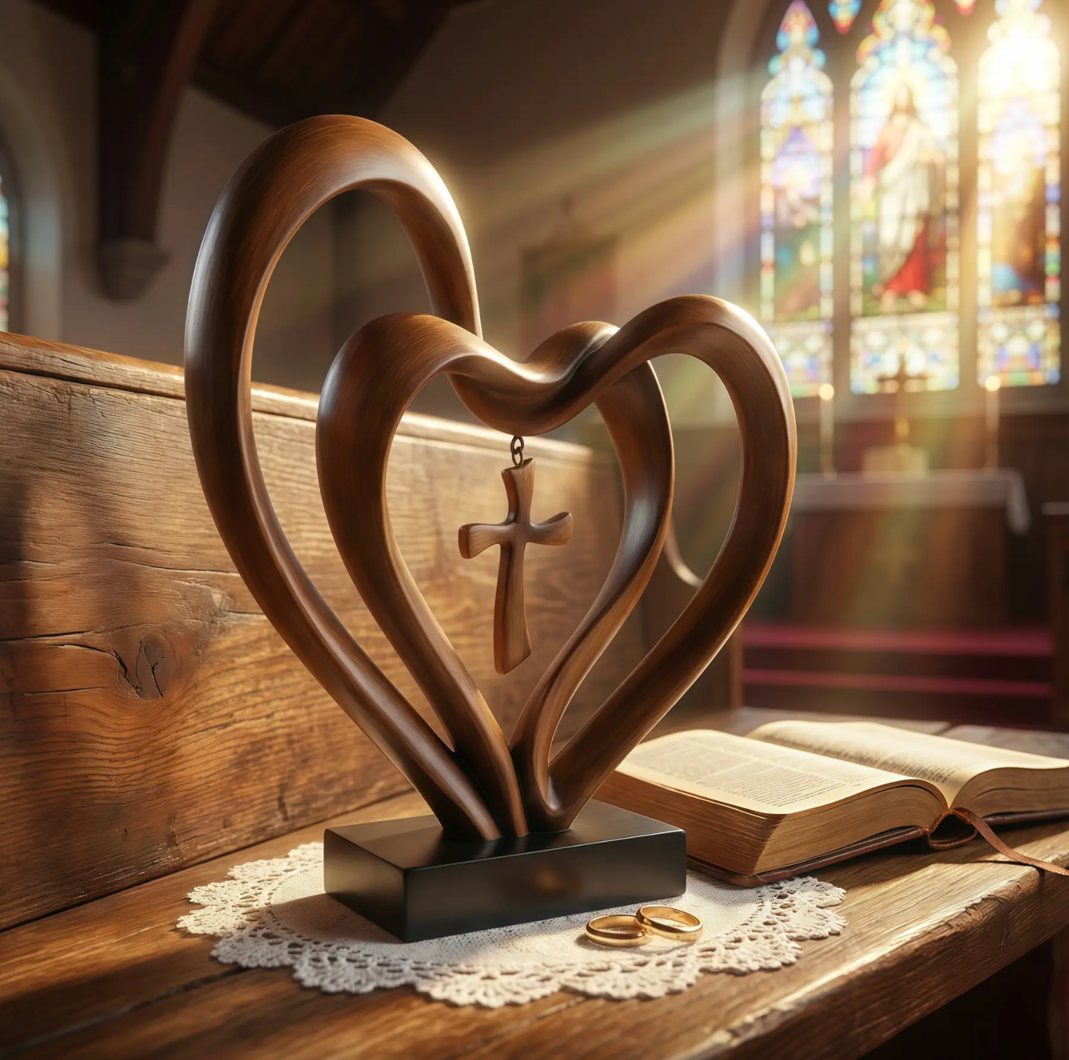 Entwined Heart and Cross Sculpture for a Wedding Gift, view 3