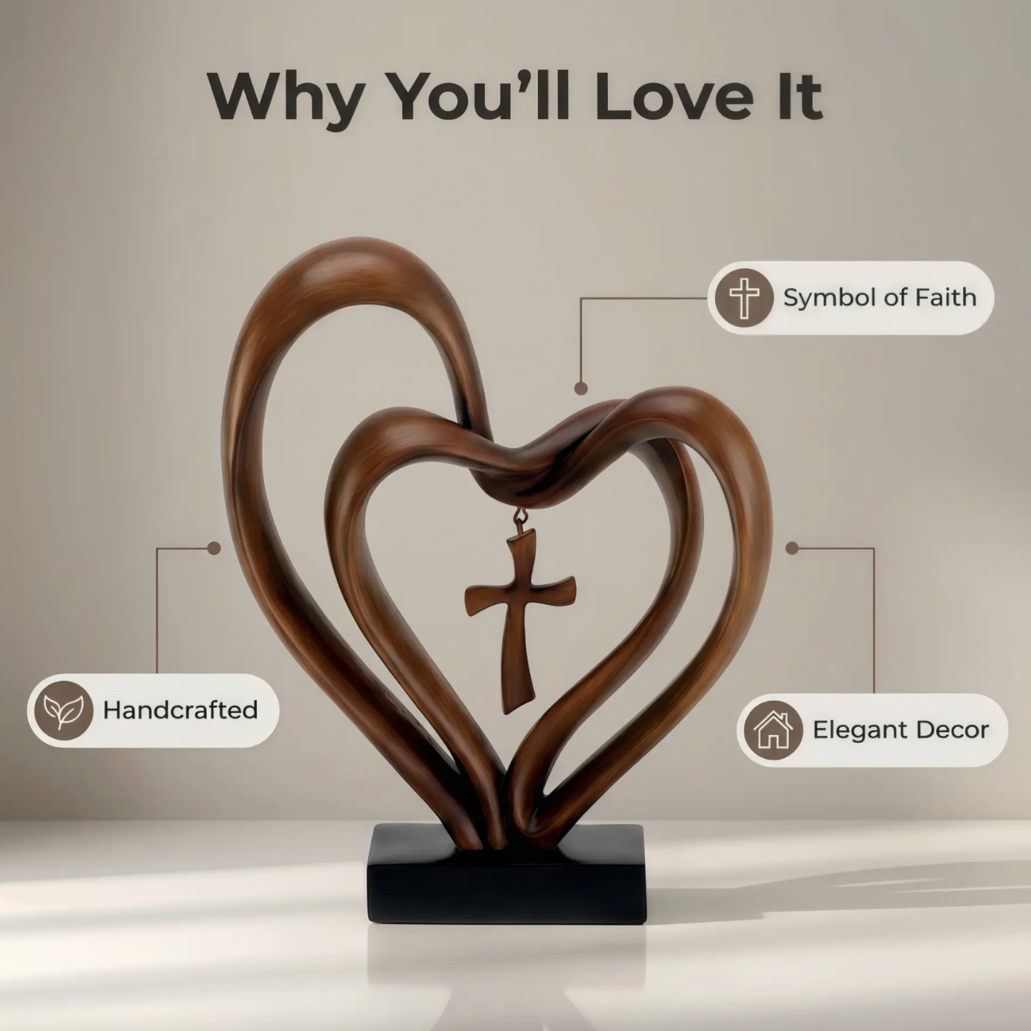 Entwined Heart and Cross Sculpture for a Wedding Gift, view 9