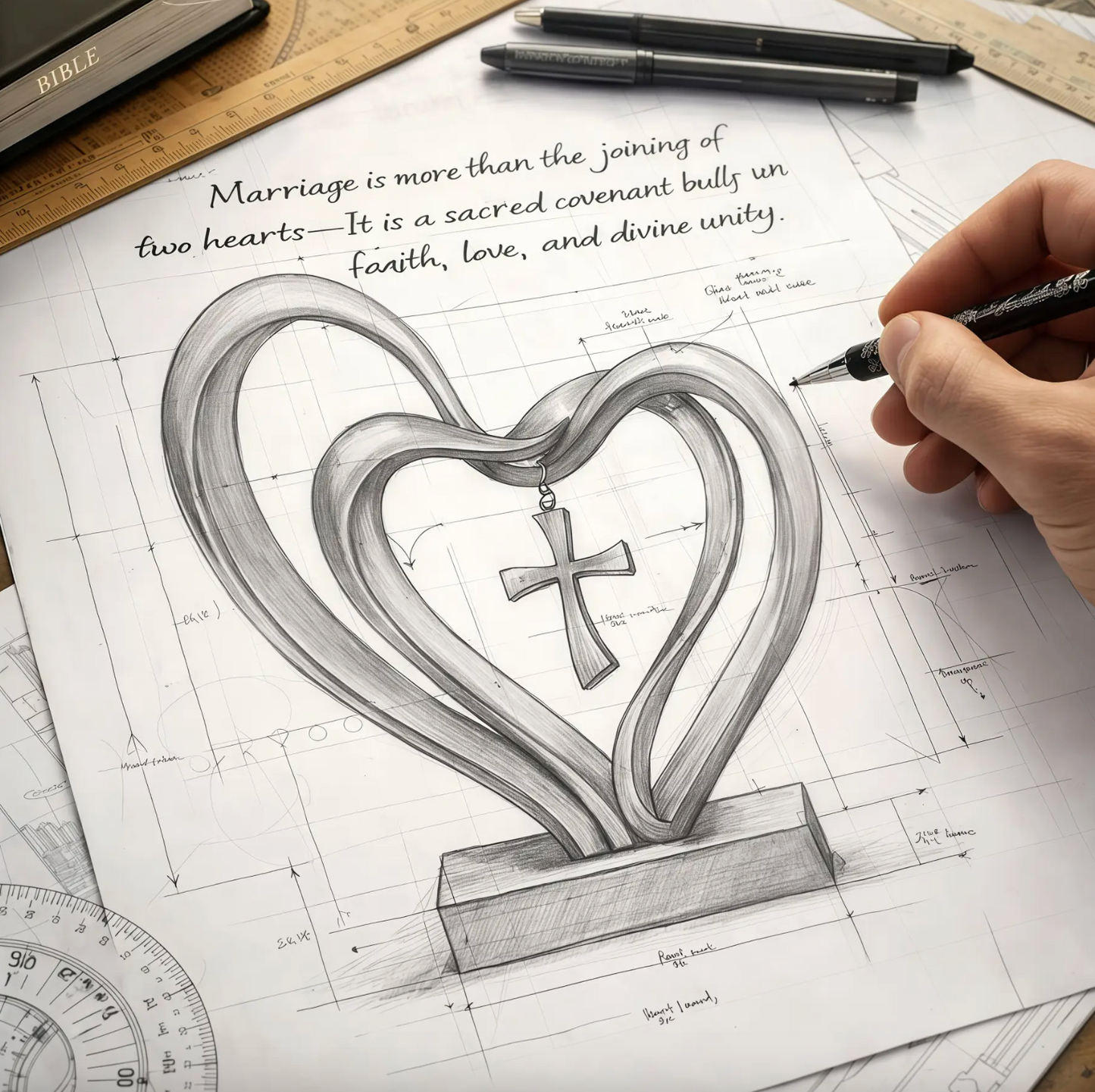 Entwined Heart and Cross Sculpture for a Wedding Gift, view 4