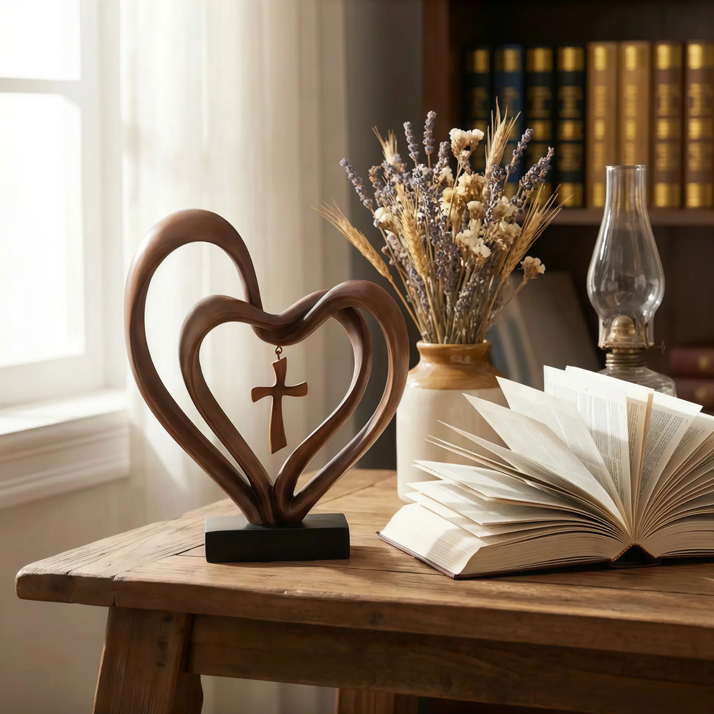 Entwined Heart and Cross Sculpture for a Wedding Gift, view 15