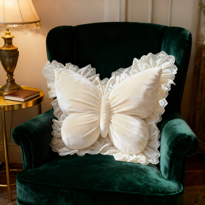 Butterfly Shaped Pillow with Lace Trimmed Wings, view 8