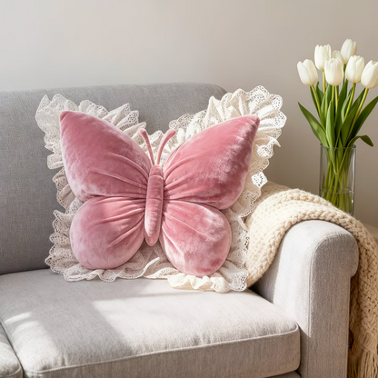 Butterfly Shaped Pillow with Lace Trimmed Wings, view 7