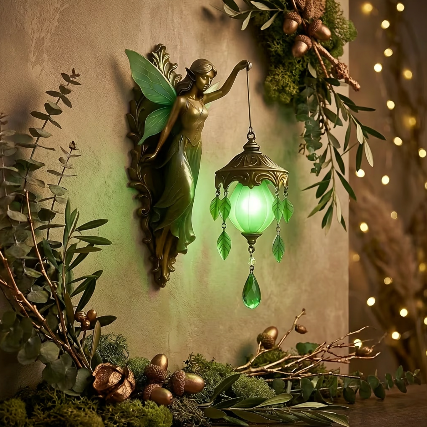 Fairy Wall Sconce with Lantern, Battery Powered Resin, view 4