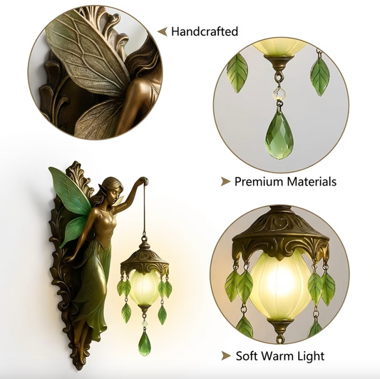 Fairy Wall Sconce with Lantern, Battery Powered Resin, view 2