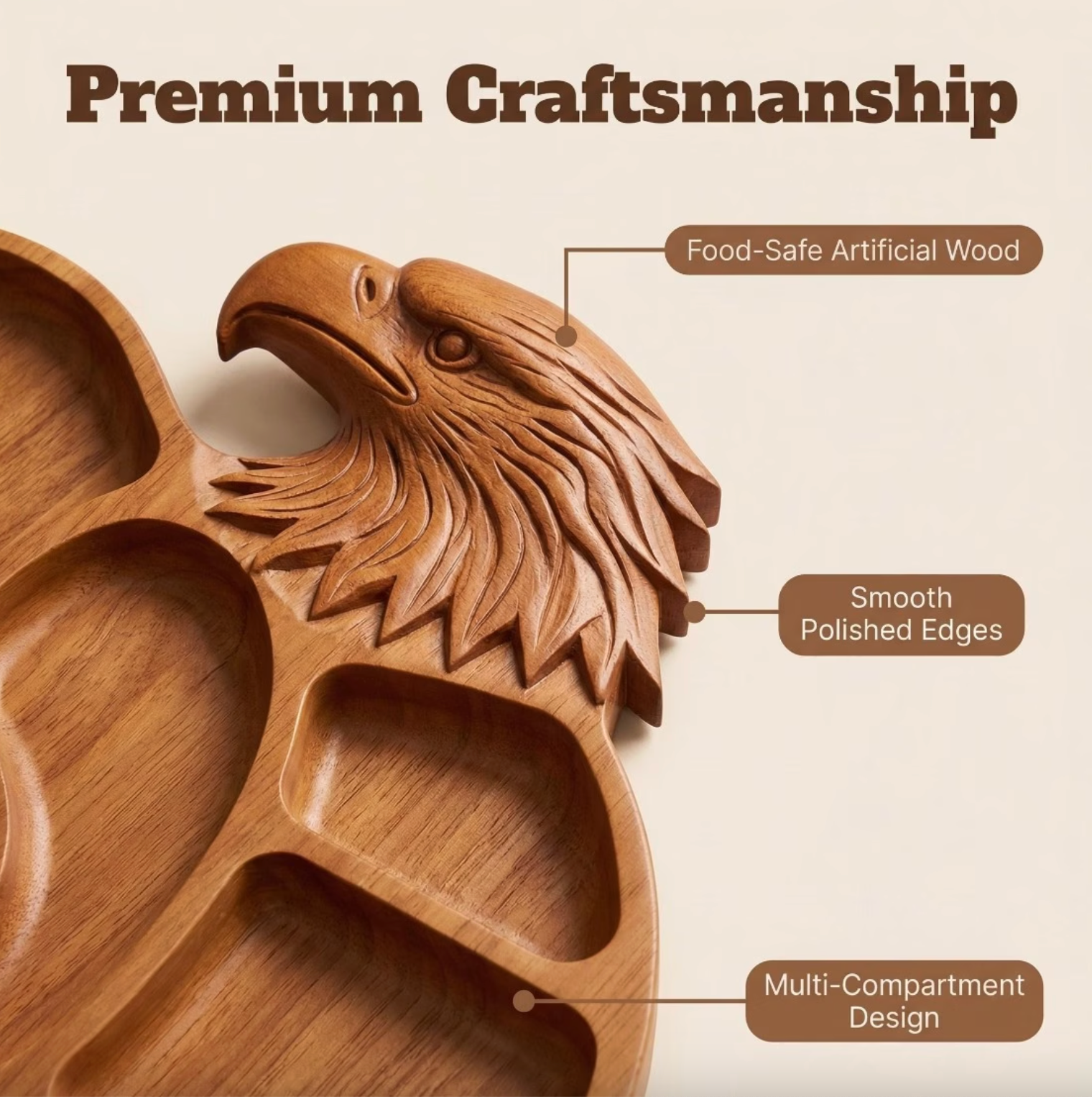 Eagle Shaped Wooden Charcuterie Board with Compartments, view 3