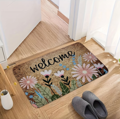 Daisy Print Welcome Mat with Non Slip Backing, view 6