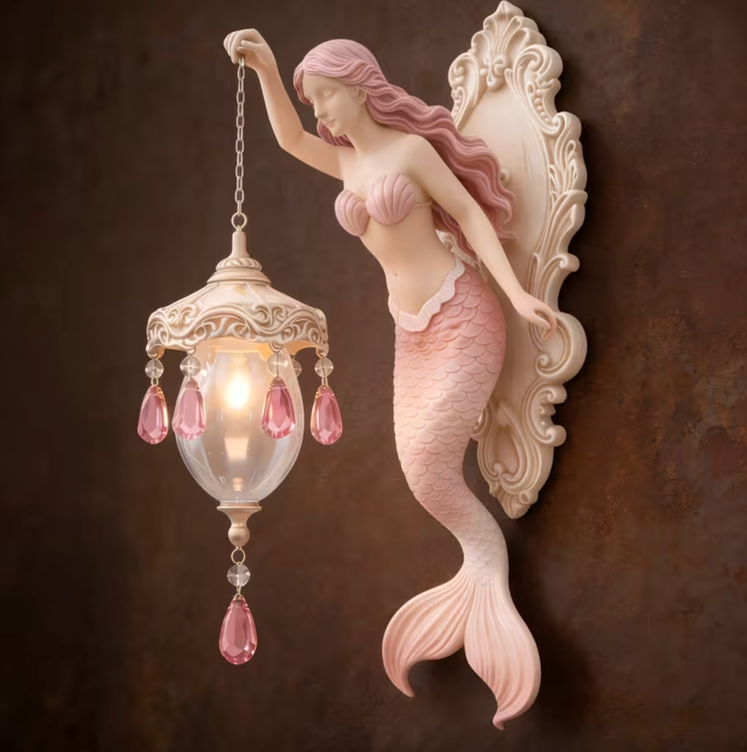 Mermaid Wall Sconce Lamp, Battery Powered Resin, view 11