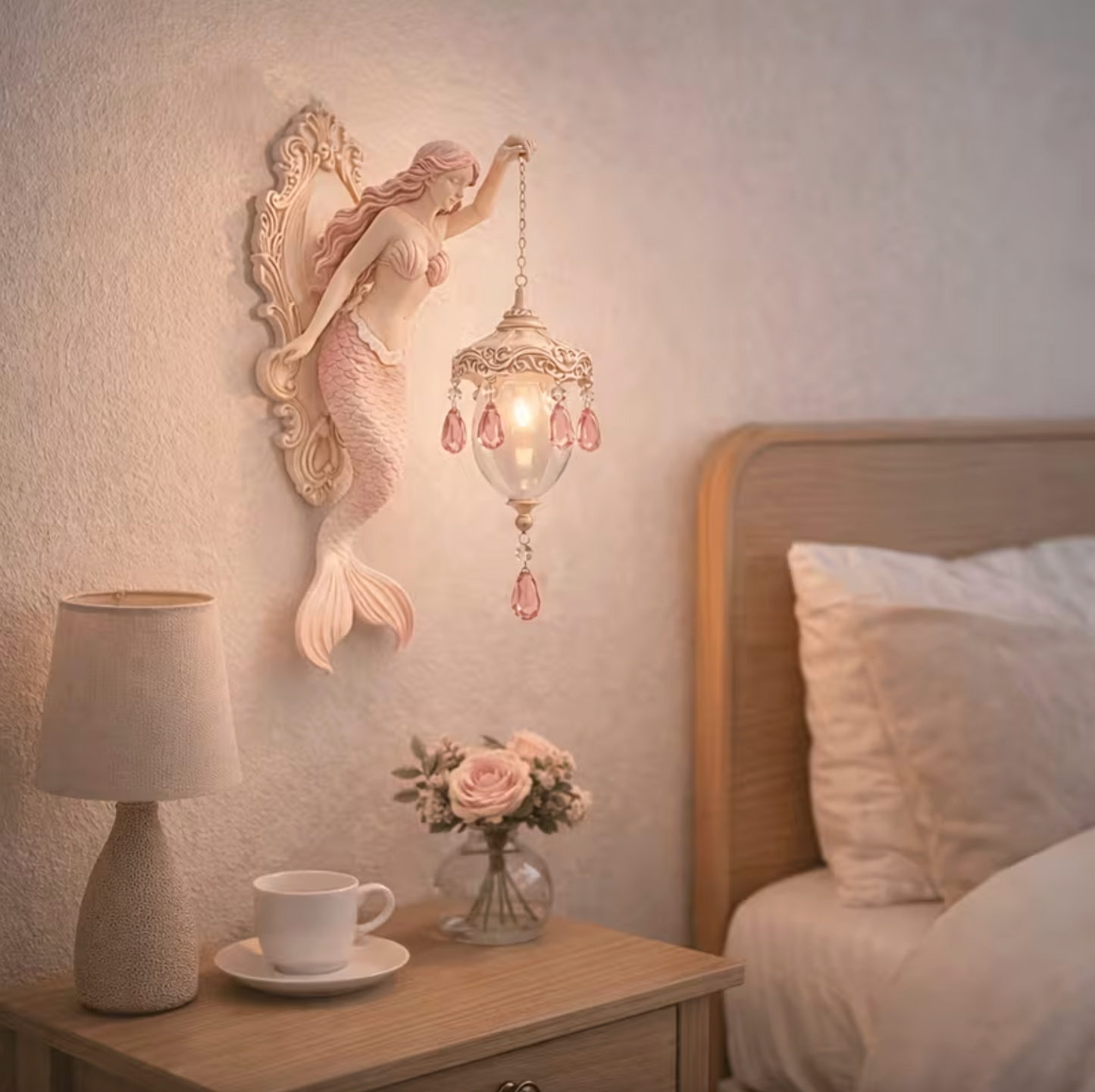 Mermaid Wall Sconce Lamp, Battery Powered Resin, view 8