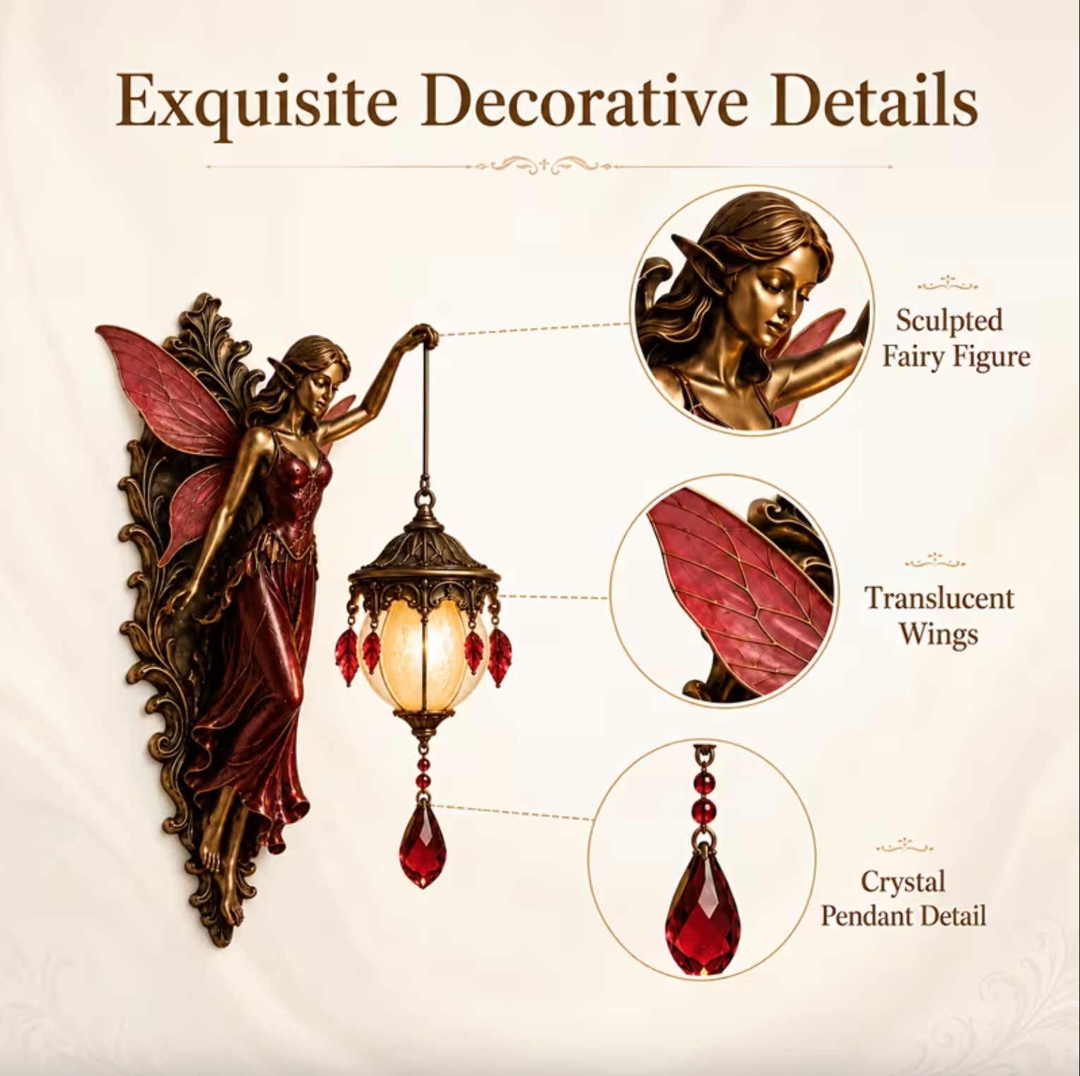 Fairy Wall Sconce with Lantern, Battery Powered Resin, view 15