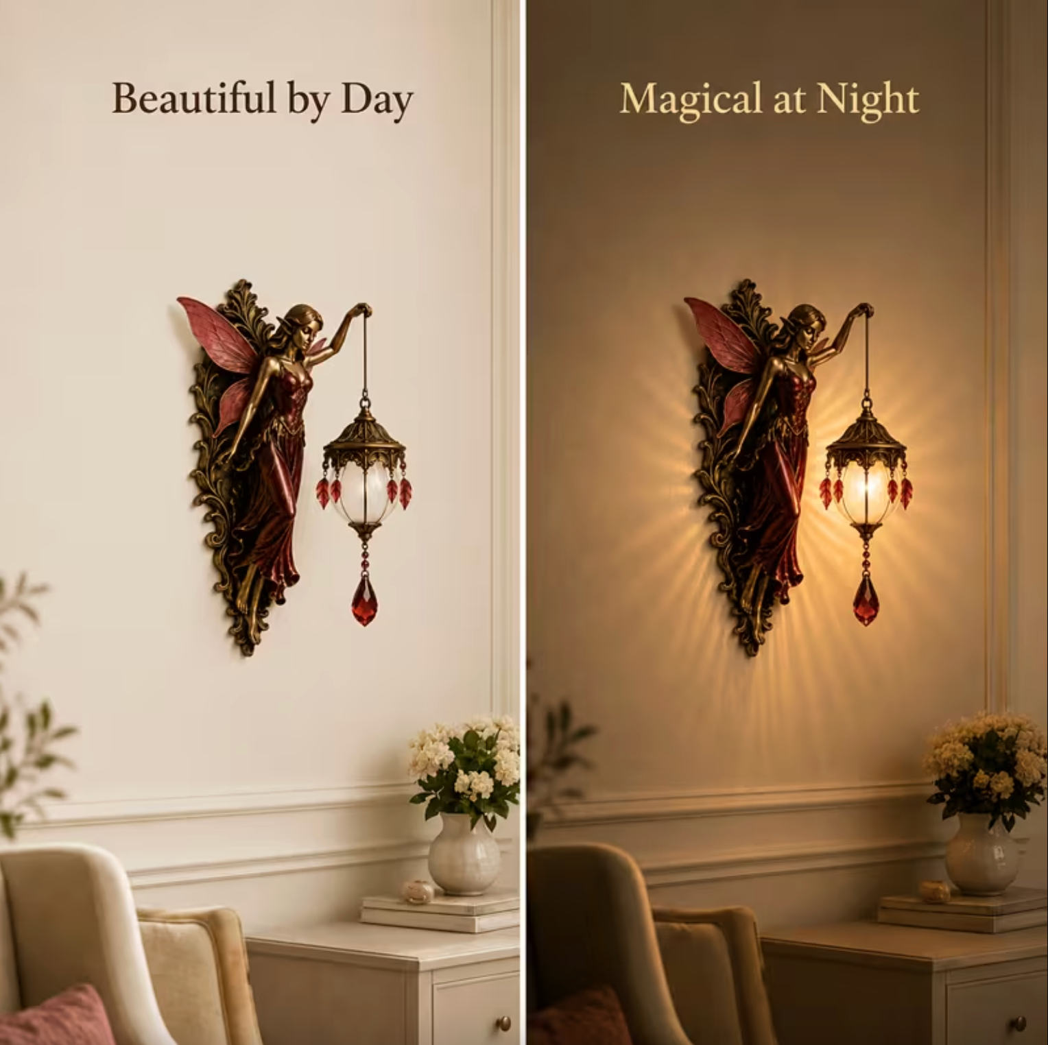 Fairy Wall Sconce with Lantern, Battery Powered Resin, view 16