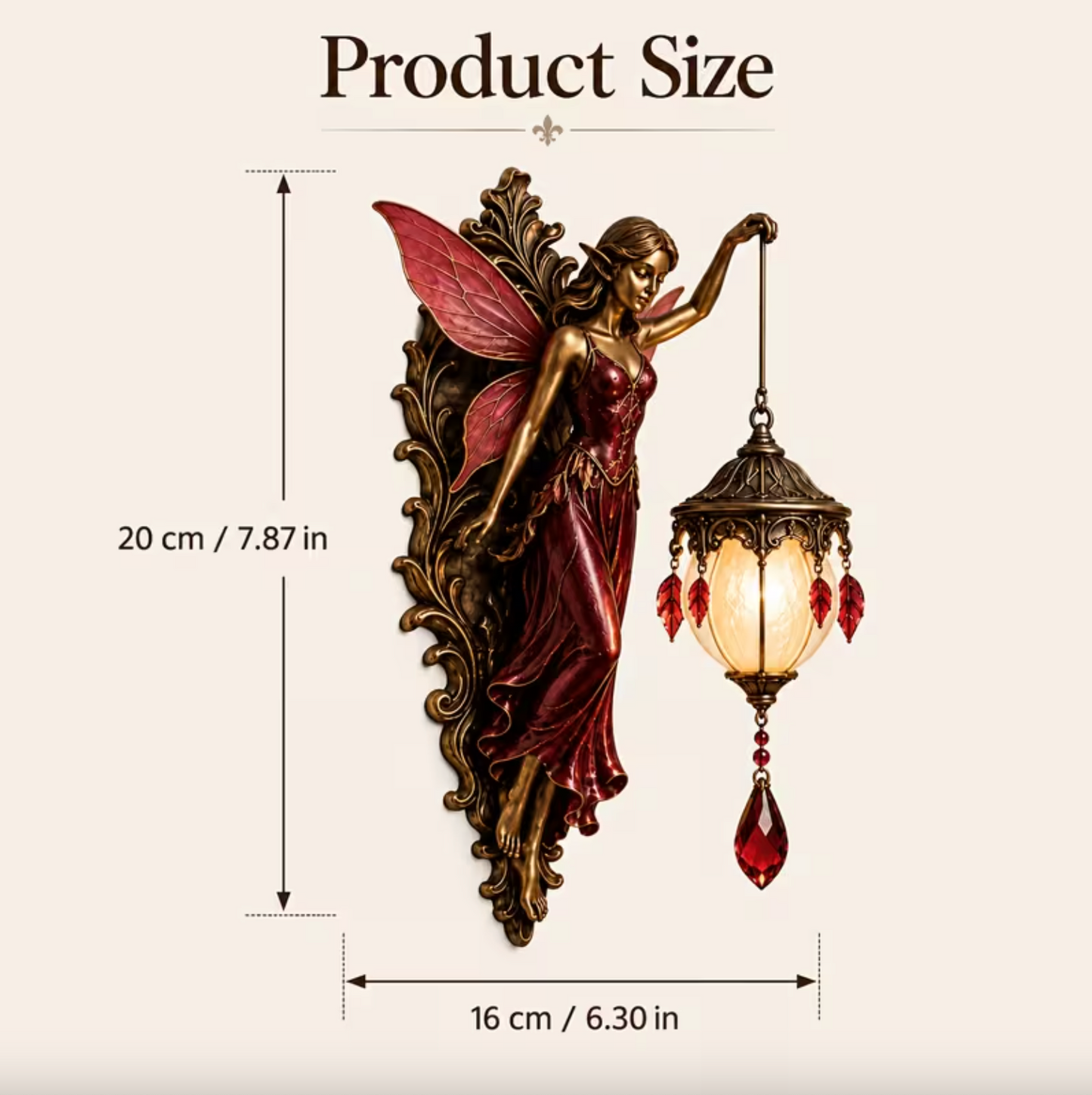 Fairy Wall Sconce with Lantern, Battery Powered Resin, view 19
