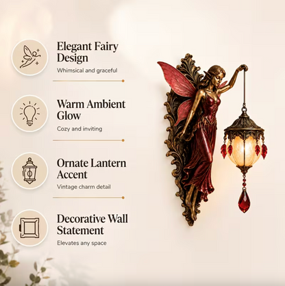 Fairy Wall Sconce with Lantern, Battery Powered Resin, view 14