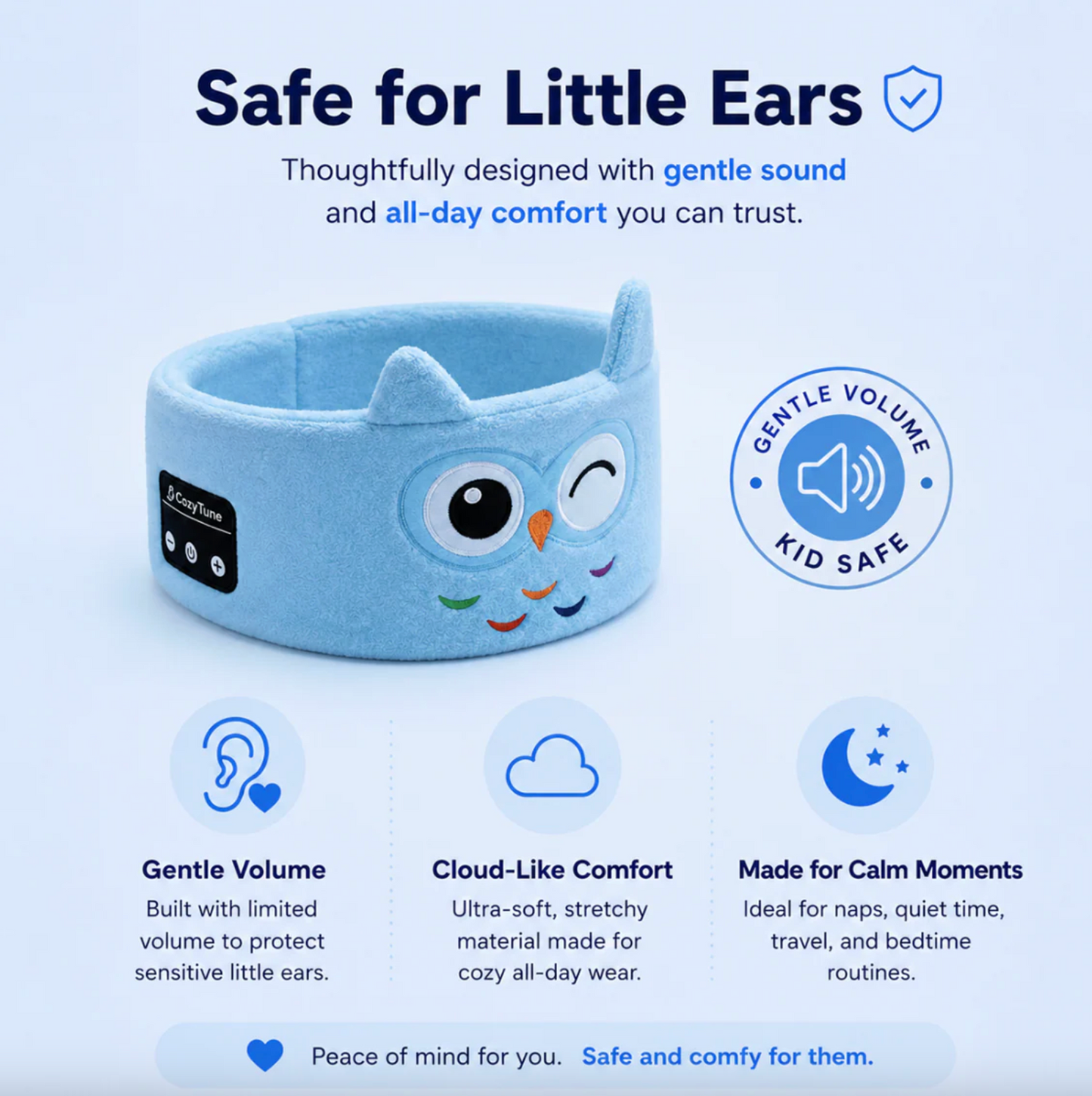 Kids' Fleece Sleep Headband with Bluetooth Speakers, view 3