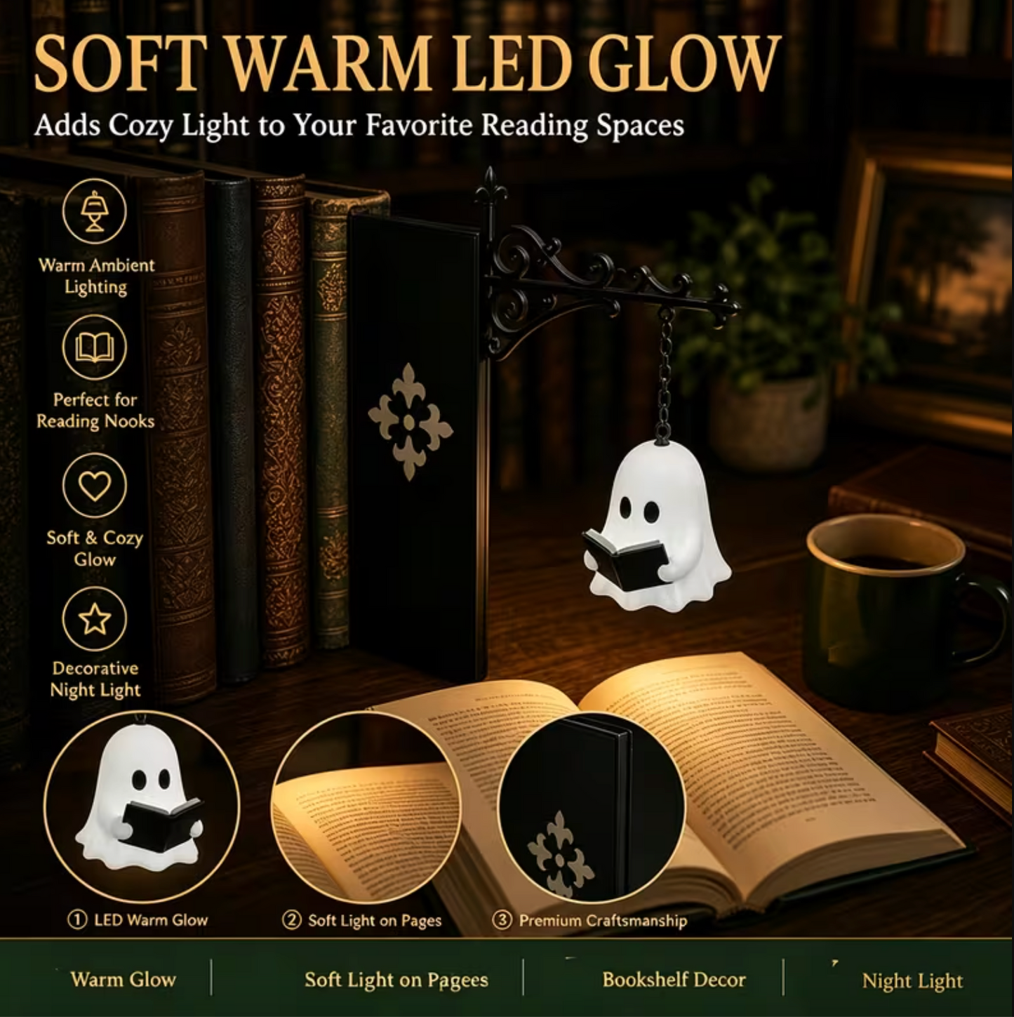 Vintage Bookshelf Lantern Lamp with Warm LED, view 6