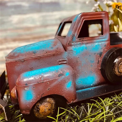 Vintage Metal Truck Planter with Weathered Paint, view 3
