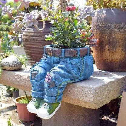 Denim Jeans Garden Planter, Sitting or Kneeling Pose, view 9