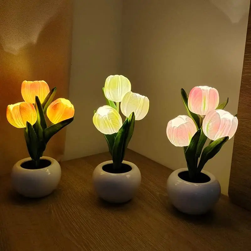 LED Tulip Lamp in a Vase, White, Orange or Pink, view 5