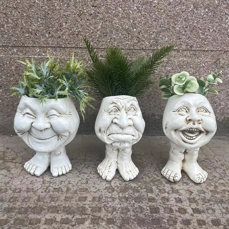 Resin Face Planter with Drainage Hole, Six Characters, view 34