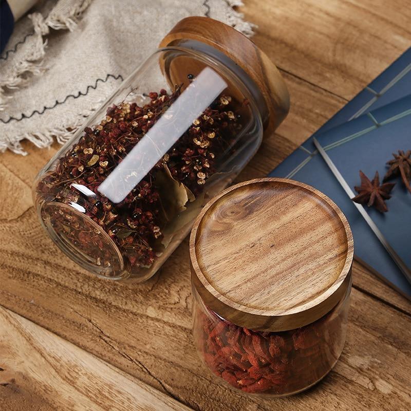 Glass Storage Jars with Acacia Wood Lids, 5 Sizes, view 2