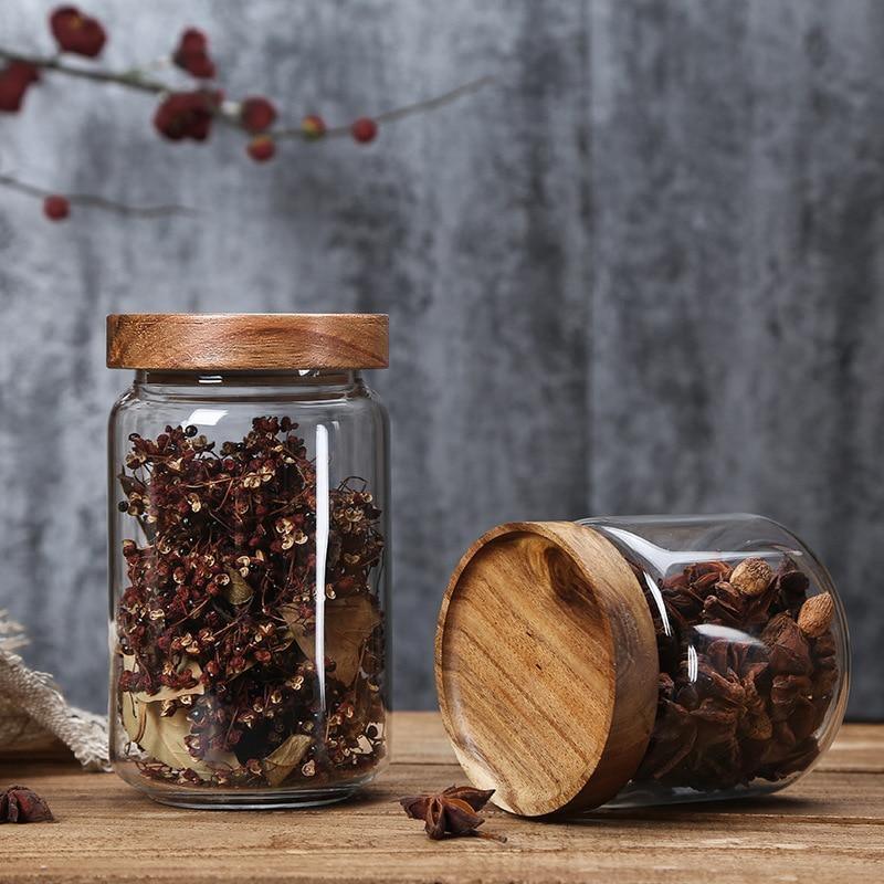 Glass Storage Jars with Acacia Wood Lids, 5 Sizes, view 3