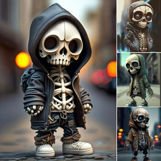 Resin Skeleton Figurine in a Hoodie, 5.5 in Tall, view 2