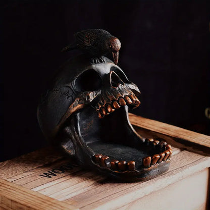 Skull Tray with Perched Raven, Aged Finish, view 5