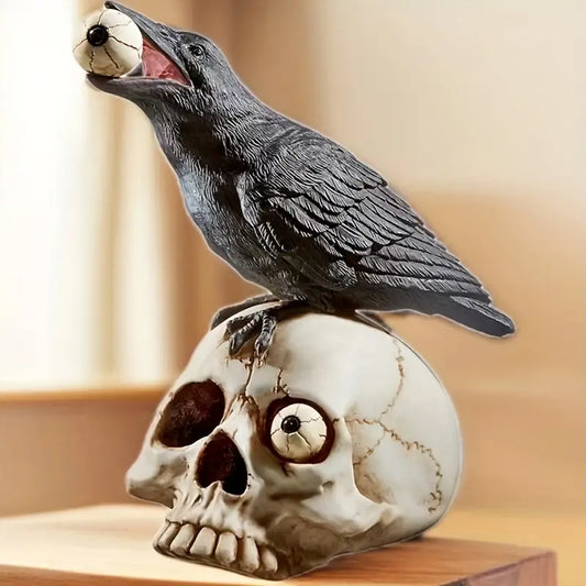 Raven on Skull Gothic Figurine with Eyeball