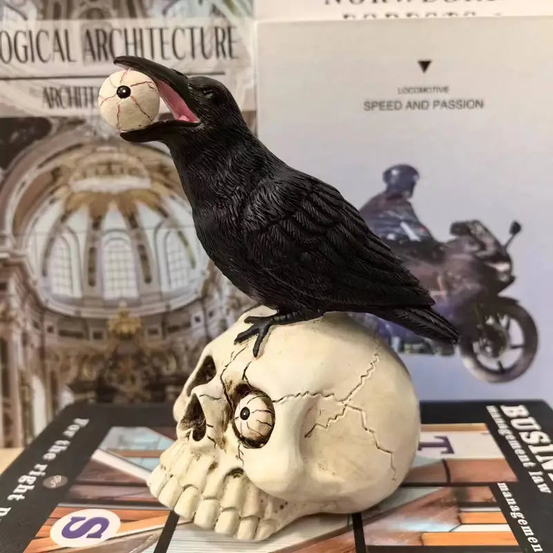 Raven on Skull Gothic Figurine with Eyeball, view 3
