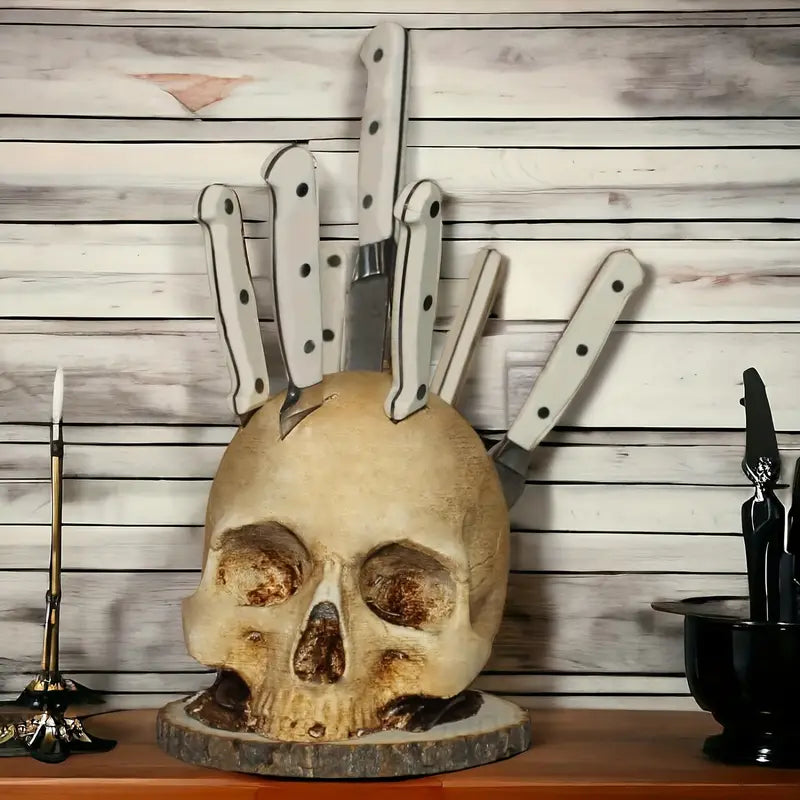 Skull Knife Block for Seven Knives, Hand Painted, view 9
