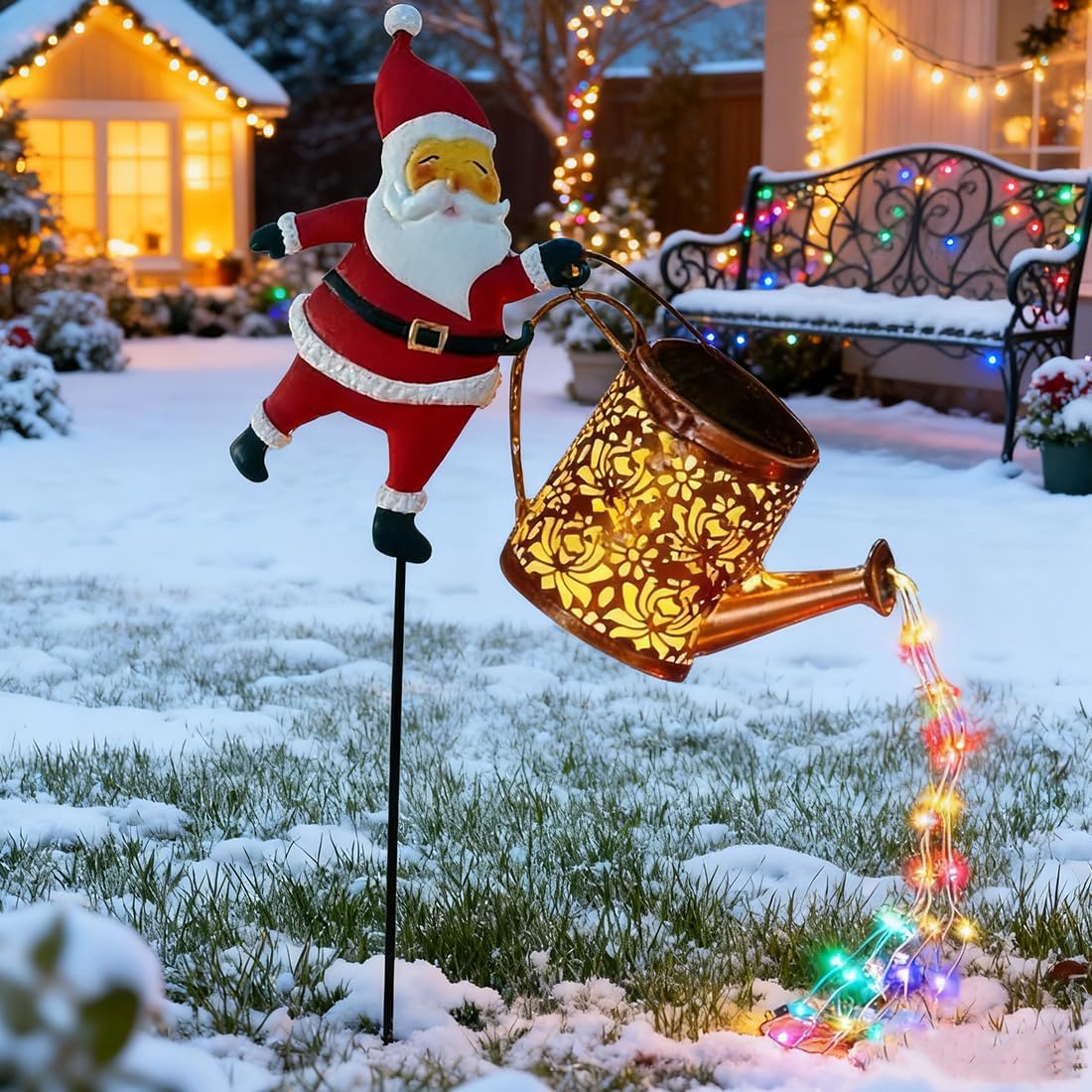 Solar Santa Watering Can Light with Cascading LEDs, view 8