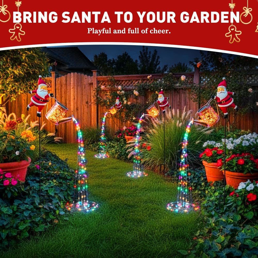 Solar Santa Watering Can Light with Cascading LEDs, view 2