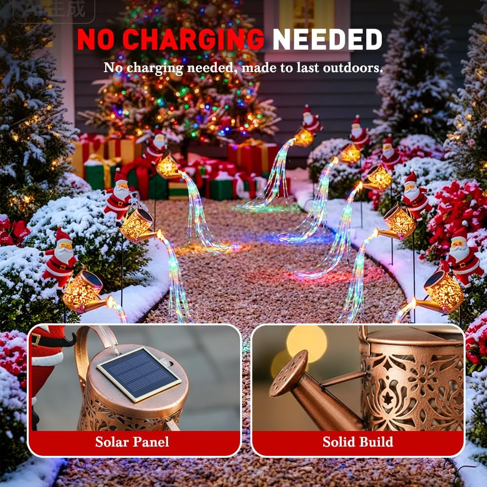 Solar Santa Watering Can Light with Cascading LEDs, view 3