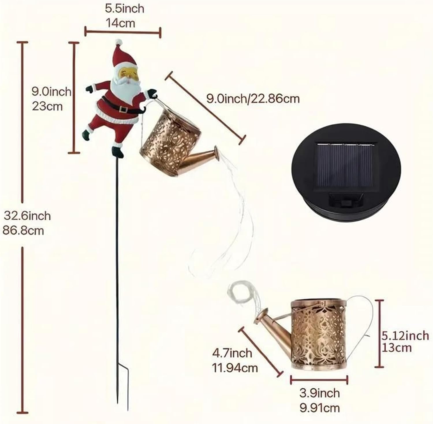 Solar Santa Watering Can Light with Cascading LEDs, view 13