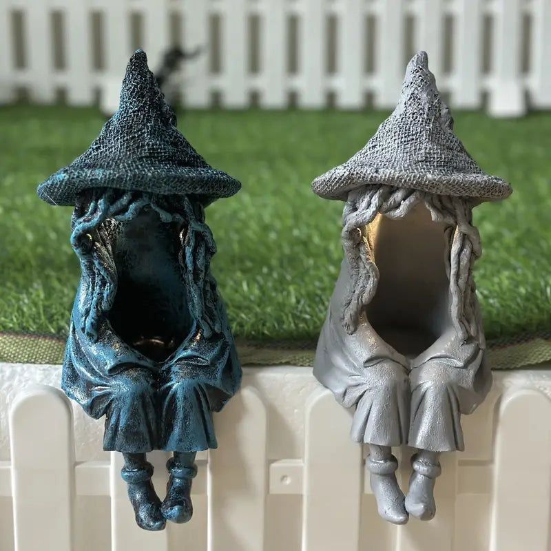 Solar Witch Garden Statue with a Glowing Lantern, 8.6 in, view 4