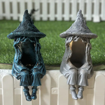 Solar Witch Garden Statue with a Glowing Lantern, 8.6 in, view 4
