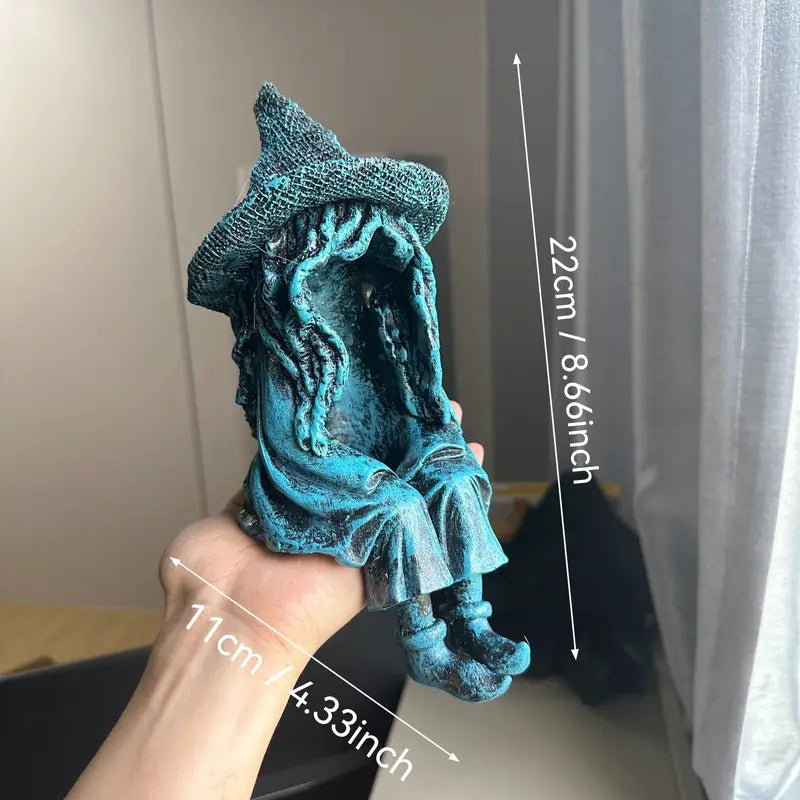 Solar Witch Garden Statue with a Glowing Lantern, 8.6 in, view 6