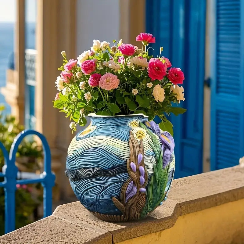 Van Gogh Inspired Painted Resin Vase for Flowers, view 4