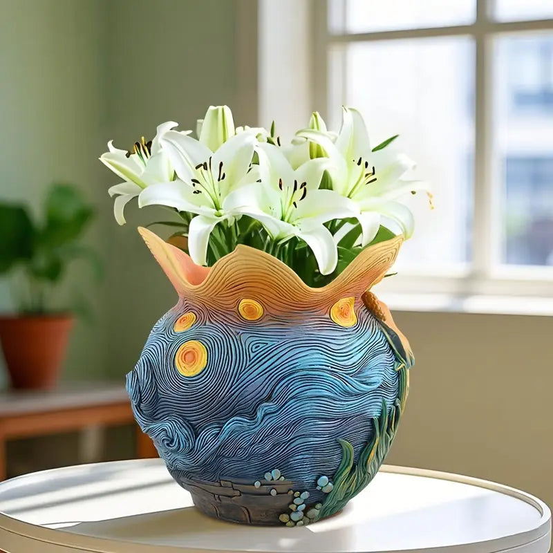 Van Gogh Inspired Painted Resin Vase for Flowers, view 13