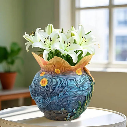 Van Gogh Inspired Painted Resin Vase for Flowers, view 13