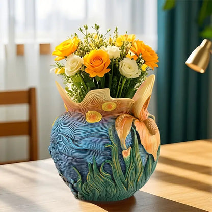 Van Gogh Inspired Painted Resin Vase for Flowers, view 7