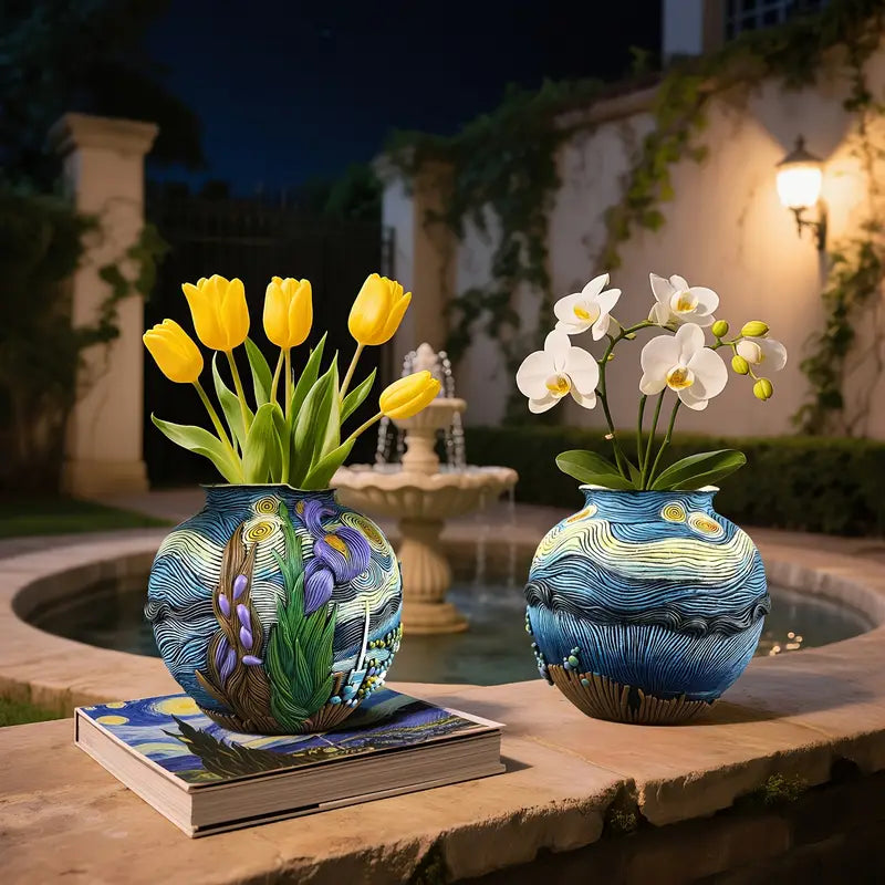 Van Gogh Inspired Painted Resin Vase for Flowers, view 9