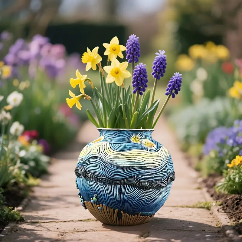 Van Gogh Inspired Painted Resin Vase for Flowers, view 11