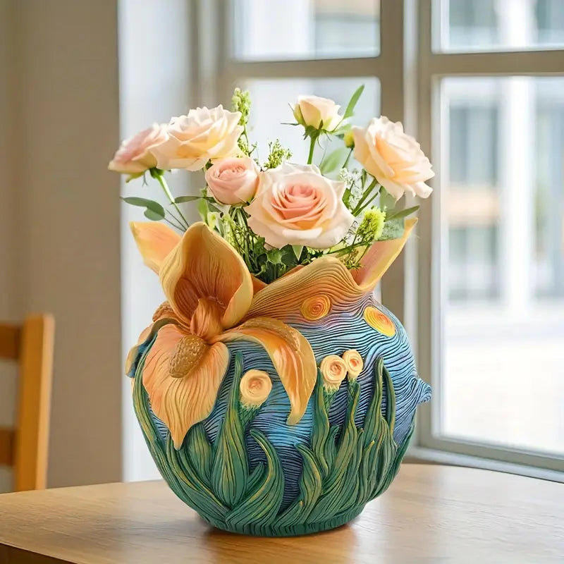 Van Gogh Inspired Painted Resin Vase for Flowers, view 14