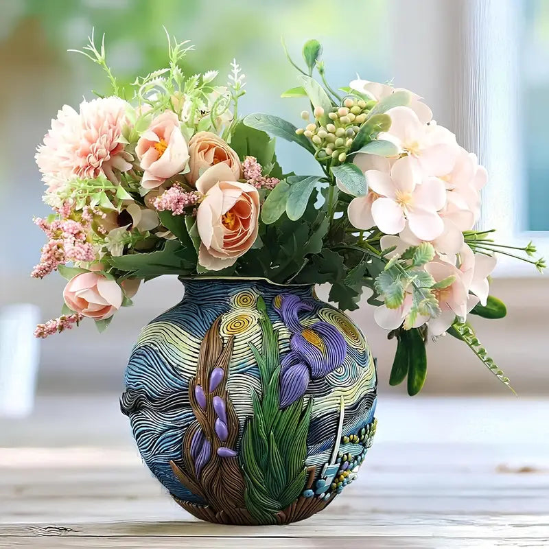Van Gogh Inspired Painted Resin Vase for Flowers, view 6