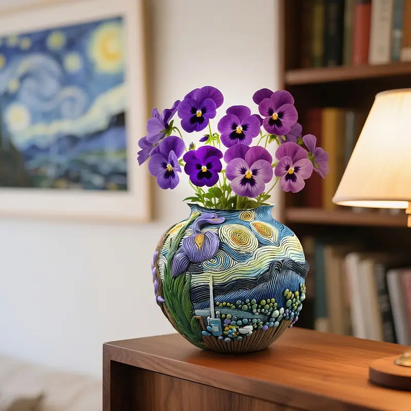 Van Gogh Inspired Painted Resin Vase for Flowers, view 15