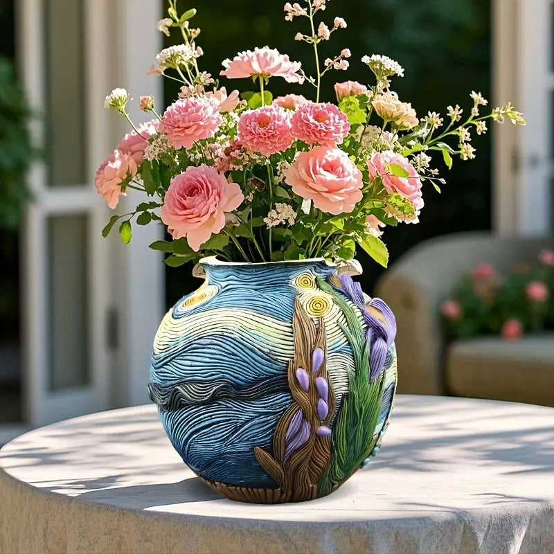 Van Gogh Inspired Painted Resin Vase for Flowers, view 5