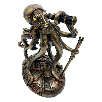 Steampunk Octopus Statue with Telescope and Gears, view 4