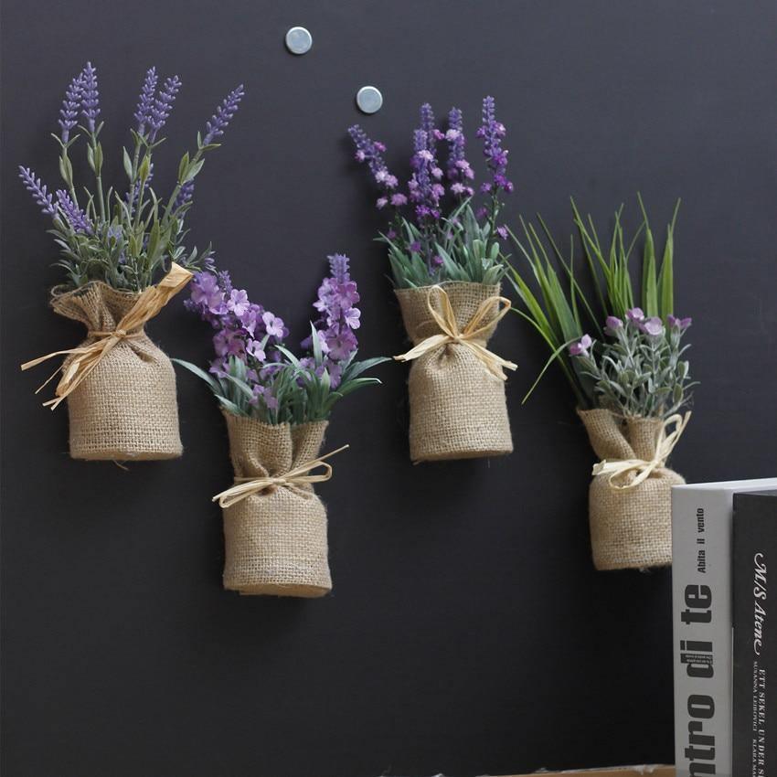 Magnetic Faux Plants in Burlap Sacks, Set of 4