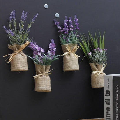 Magnetic Faux Plants in Burlap Sacks, Set of 4